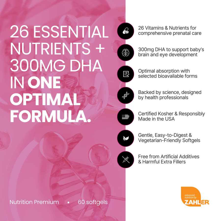 Zahler Prenatal + DHA 300 | 2 paquets : Nutrition avancée pour la maman et le bébé