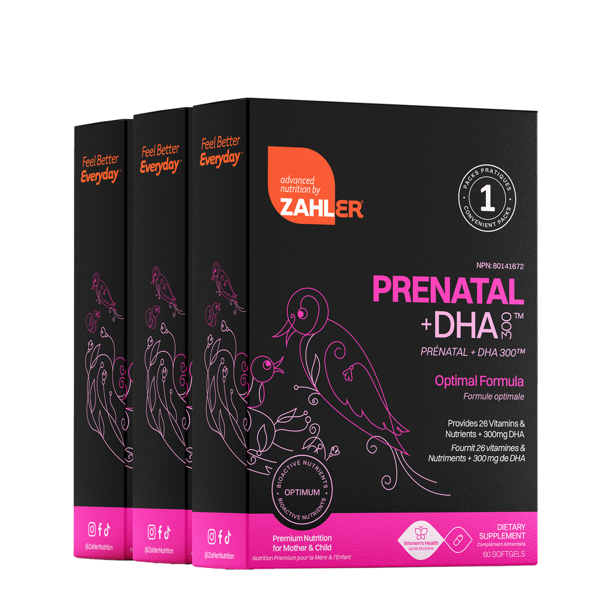 Zahler Prenatal + DHA 300 | 3 paquets : Nutrition avancée pour la maman et le bébé