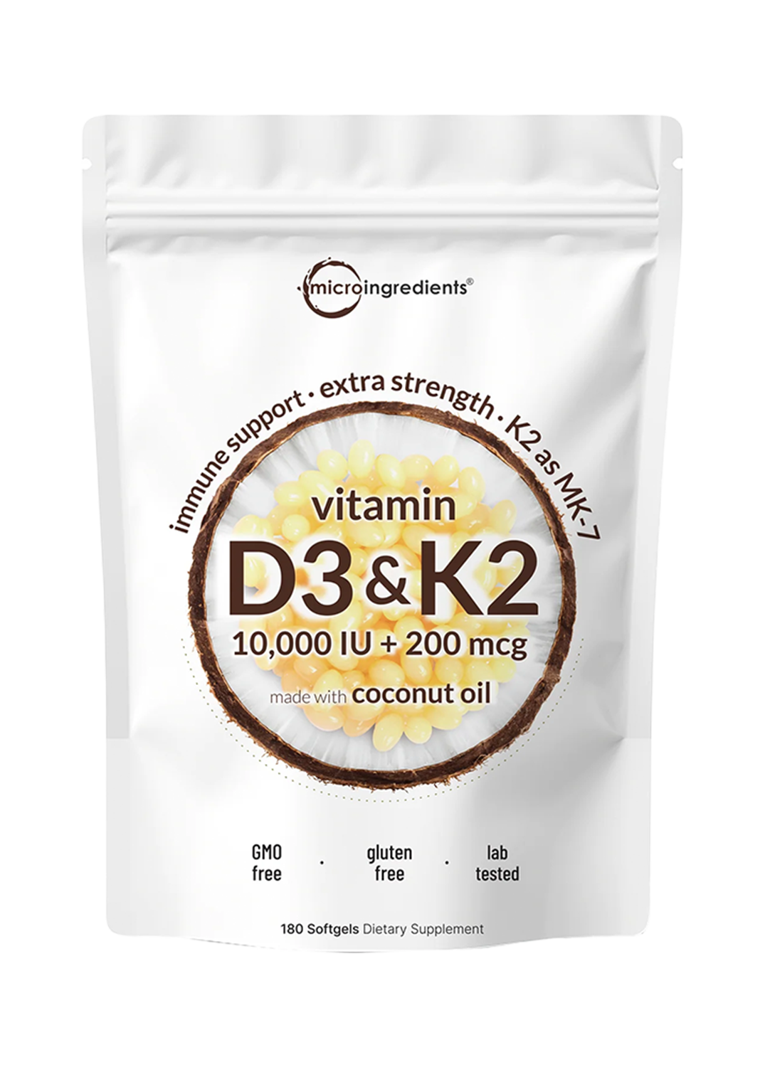 Vitamin D3 10,000 IU + K2 MK-7 200 mcg  | 300 Count